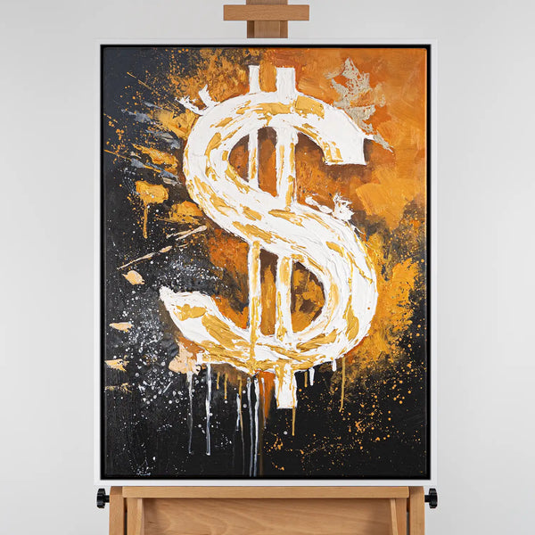 Leinwandbild handgemalt mit Acrylfarbe und Strukturpaste im Hochformat, Dollar, 90x120 ohne Rahmen