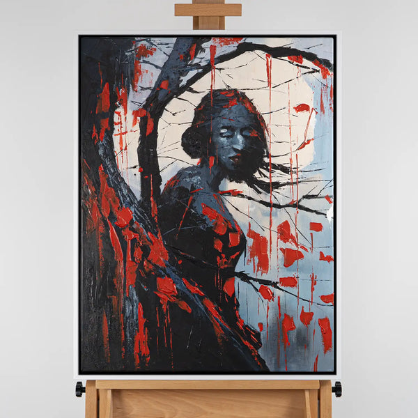 Leinwandbild handgemalt mit Acrylfarbe und Strukturpaste im Hochformat, Schwarze Phytomorphe, 90x120 ohne Rahmen