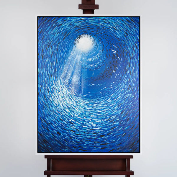 Leinwandbild handgemalt mit Acrylfarbe und Strukturpaste im Hochformat, Tiefen der Stille, 90x120 ohne Rahmen