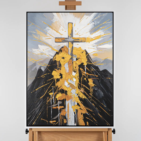 Leinwandbild handgemalt mit Acrylfarbe und Strukturpaste im Hochformat, Berg der Vergebung, 90x120 ohne Rahmen