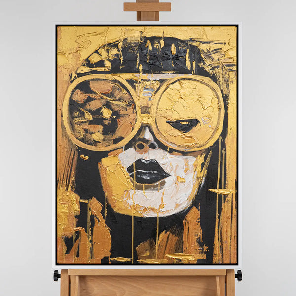 Leinwandbild handgemalt mit Acrylfarbe und Strukturpaste im Hochformat, Die Zukunft traegt Gold, 90x120 ohne Rahmen