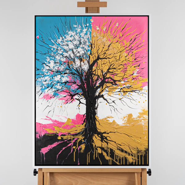 Leinwandbild handgemalt mit Acrylfarbe und Strukturpaste im Hochformat, Chromatischer Wipfel, 90x120 ohne Rahmen