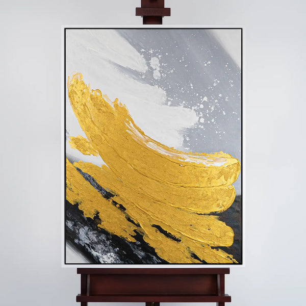 Leinwandbild handgemalt mit Acrylfarbe und Strukturpaste im Hochformat, Goldene Reflexionen, 90x120 ohne Rahmen