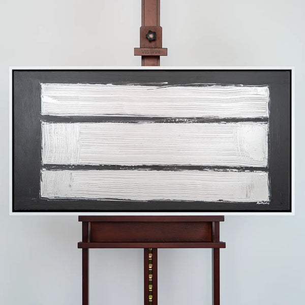 Leinwandbild handgemalt Gemälde mit Acrylfarbe und Strukturpaste im Panorama, Reflexion, 140x70 ohne Rahmen