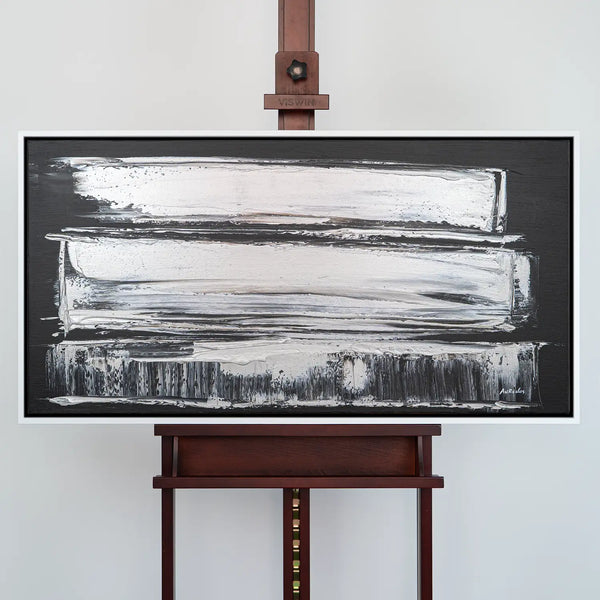 Leinwandbild handgemalt Gemälde mit Acrylfarbe und Strukturpaste im Panorama, Klang des Metalls, 140x70 ohne Rahmen