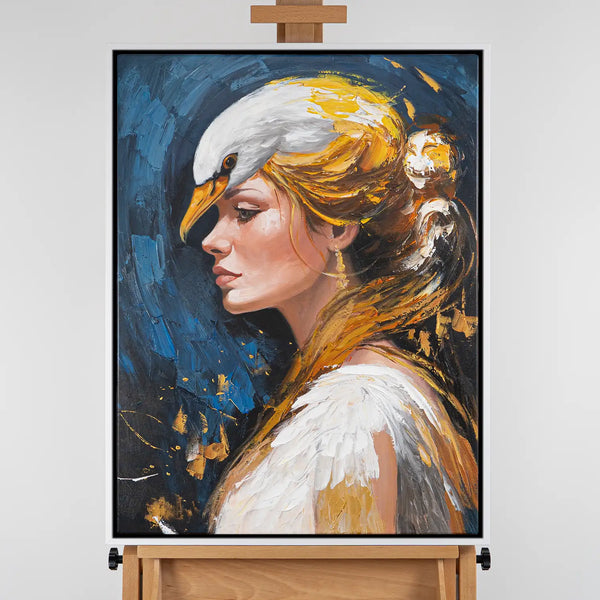 Leinwandbild handgemalt mit Acrylfarbe und Strukturpaste im Hochformat, Schwanenkoenigin, 90x120 ohne Rahmen