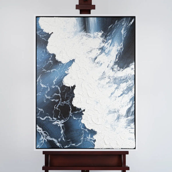 Leinwandbild handgemalt mit Acrylfarbe und Strukturpaste im Hochformat, Wellen des Seins, 90x120 ohne Rahmen