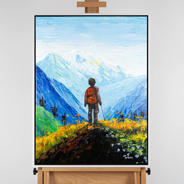 Leinwandbild handgemalt mit Acrylfarbe und Strukturpaste im Hochformat, Die Reise, 90x120 ohne Rahmen