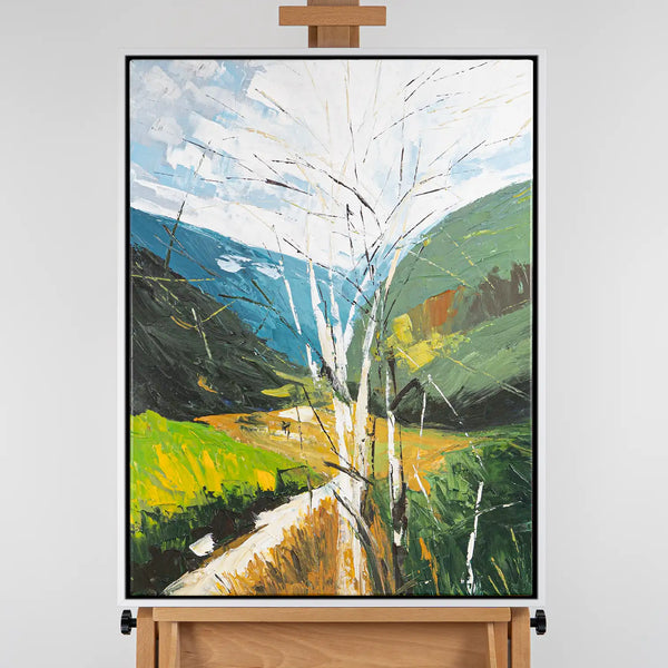 Leinwandbild handgemalt mit Acrylfarbe und Strukturpaste im Hochformat, fruehlingserwachen, 90x120 ohne Rahmen