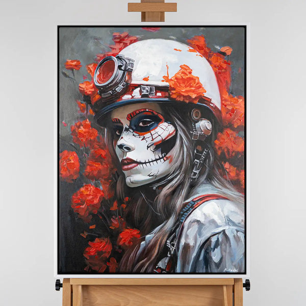 Leinwandbild handgemalt mit Acrylfarbe und Strukturpaste im Hochformat, Bluete der Schattenkriegerin, 90x120 ohne Rahmen