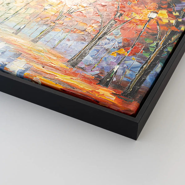 Leinwandbild handgemalt mit Acrylfarbe und Strukturpaste im Panorama, Der Weg des Lichts, 80x160 mit Bilderrahmen in Schwarz