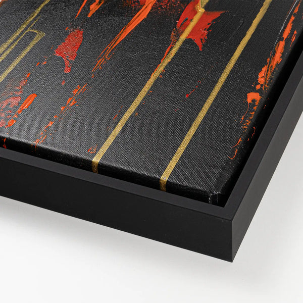 Leinwandbild handgemalt mit Acrylfarbe und Strukturpaste im Hochformat, Flamme des Willens, 120x160 mit Bilderrahmen in Schwarz