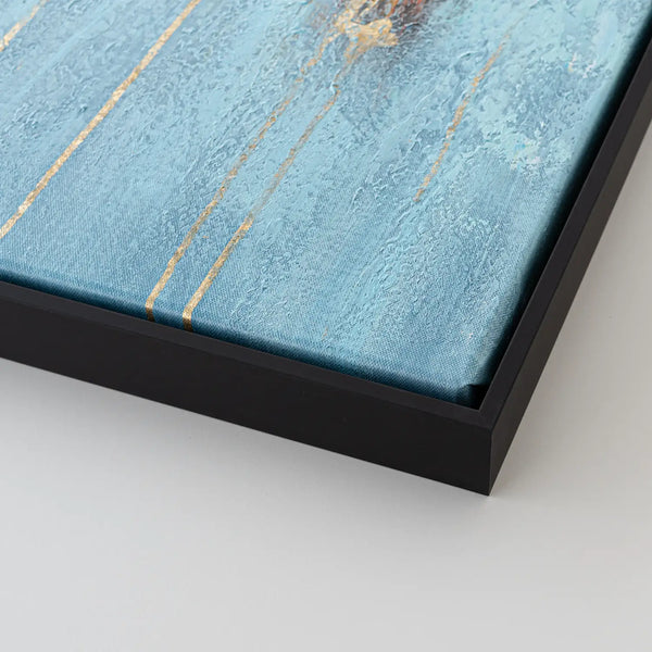 Leinwandbild handgemalt Gemälde mit Acrylfarbe und Strukturpaste im Hochformat, Zeitlose Seele, 80x160 mit Bilderrahmen in Schwarz