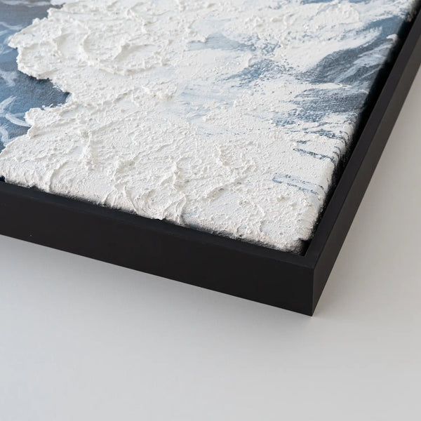 Leinwandbild handgemalt mit Acrylfarbe und Strukturpaste im Hochformat, Wellen des Seins, 120x160 mit Bilderrahmen in Schwarz