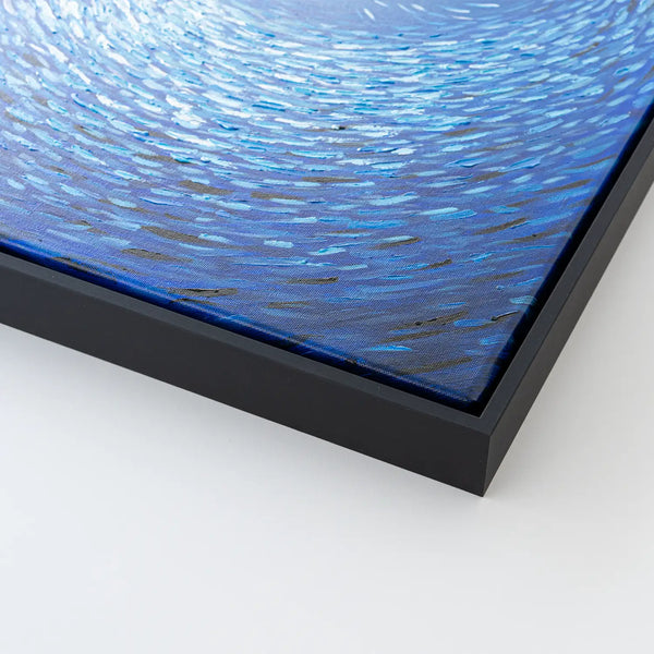 Leinwandbild handgemalt mit Acrylfarbe und Strukturpaste im Hochformat, Tiefen der Stille, 120x160 mit Bilderrahmen in Schwarz