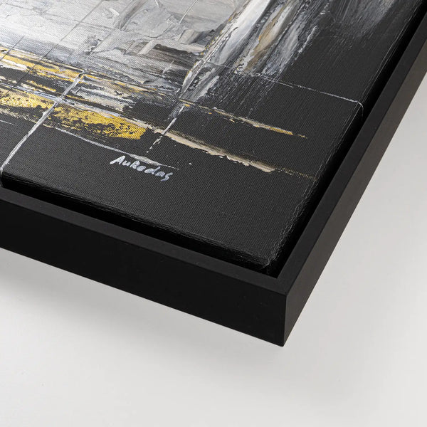 Leinwandbild handgemalt Gemälde mit Acrylfarbe und Strukturpaste im Panorama, Dunkle Eleganz, 160x80 mit Bilderrahmen in Schwarz