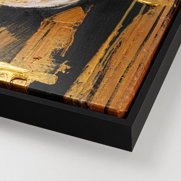 Leinwandbild handgemalt mit Acrylfarbe und Strukturpaste im Hochformat, Die Zukunft traegt Gold, 120x160 mit Bilderrahmen in Schwarz