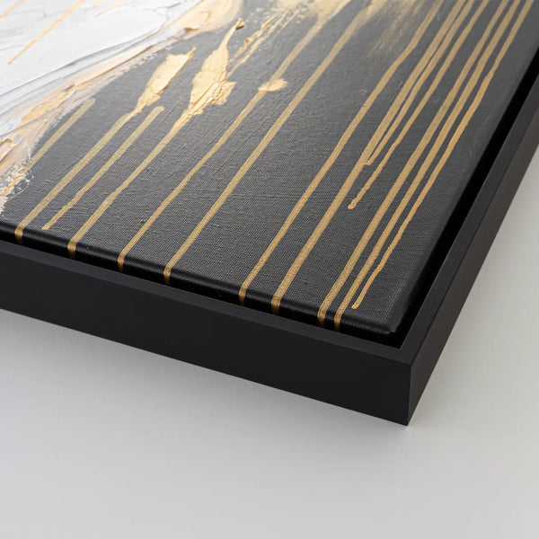 Leinwandbild handgemalt mit Acrylfarbe und Strukturpaste im Hochformat, Das goldene Schweigen, 120x160 mit Bilderrahmen in Schwarz