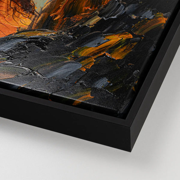 Leinwandbild handgemalt mit Acrylfarbe und Strukturpaste im Hochformat, Im Herz der Tiefe, 120x160 mit Bilderrahmen in Schwarz