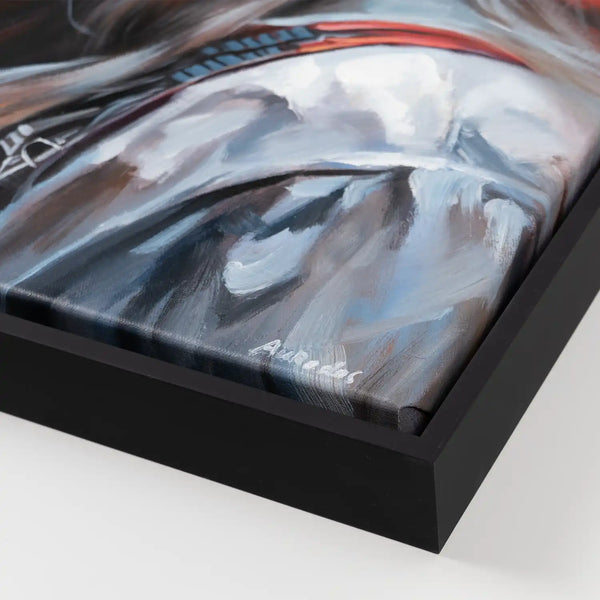 Leinwandbild handgemalt mit Acrylfarbe und Strukturpaste im Hochformat, Bluete der Schattenkriegerin, 120x160 mit Bilderrahmen in Schwarz