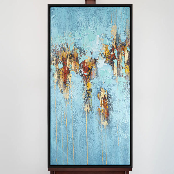 Leinwandbild handgemalt Gemälde mit Acrylfarbe und Strukturpaste im Hochformat, Zeitlose Seele, 80x160 mit Bilderrahmen in Eiche Dunkel