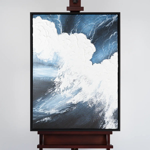 Leinwandbild handgemalt mit Acrylfarbe und Strukturpaste im Hochformat, Polaritaeten des Lebens3, 120x160 mit Bilderrahmen in Eiche Dunkel