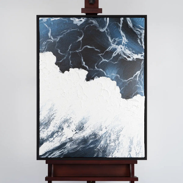 Leinwandbild handgemalt mit Acrylfarbe und Strukturpaste im Hochformat, Polaritaeten des Lebens2, 120x160 mit Bilderrahmen in Eiche Dunkel