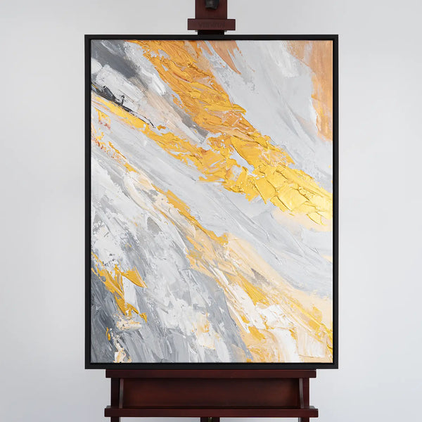 Leinwandbild handgemalt mit Acrylfarbe und Strukturpaste, Atem der Erde, 120x160 mit Bilderrahmen in Eiche Dunkel