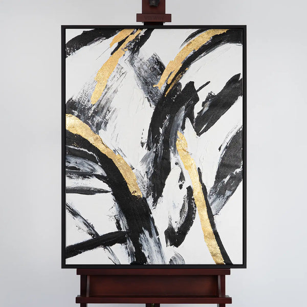 Leinwandbild handgemalt mit Acrylfarbe und Strukturpaste im Hochformat, Ewiger Moment, 120x160 mit Bilderrahmen in Eiche Dunkel