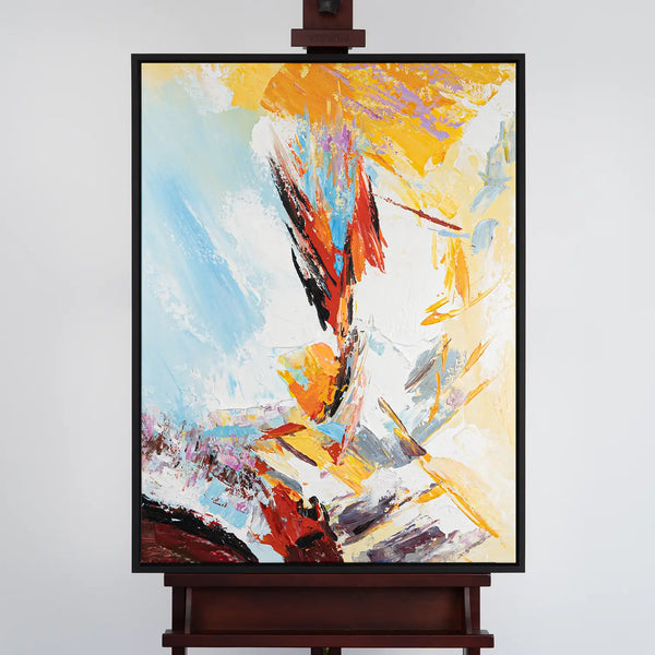 Leinwandbild handgemalt mit Acrylfarbe und Strukturpaste im Hochformat, Versteckte Dimension, 120x160 mit Bilderrahmen in Eiche Dunkel