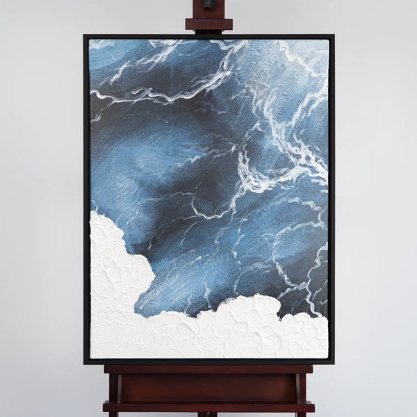 Leinwandbild handgemalt mit Acrylfarbe und Strukturpaste im Hochformat, Polaritaeten des Lebens1, 120x160 mit Bilderrahmen in Eiche Dunkel