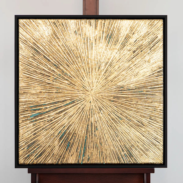 Leinwandbild handgemalt mit Acrylfarbe und Strukturpaste im Quadratisch, Schatten des Seins, 120x120 mit Bilderrahmen in Eiche Dunkel