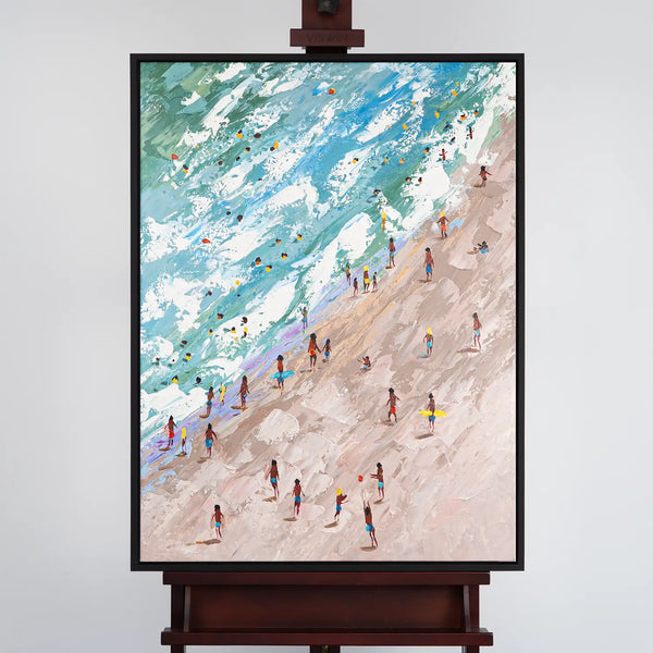 Leinwandbild handgemalt mit Acrylfarbe und Strukturpaste im Hochformat, Raetsel der Existenz, 120x160 mit Bilderrahmen in Eiche Dunkel