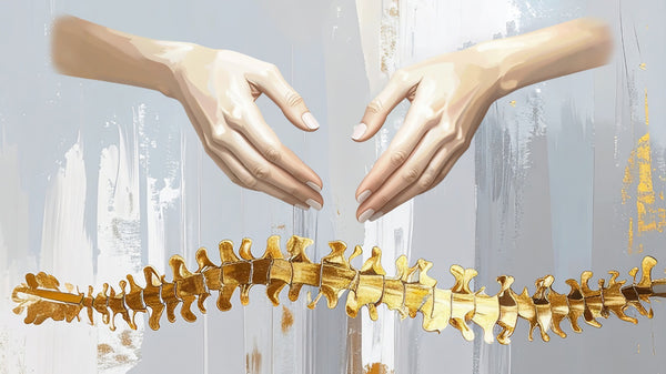 „Heilende Hände“ – Symbolische Kunst mit Wirbelsäule und Energiefluss