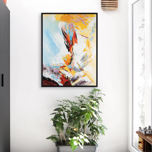 Leinwandbild handgemalt mit Acrylfarbe und Strukturpaste im Hochformat, Versteckte Dimension, 120x160 mit Bilderrahmen in Eiche Hell