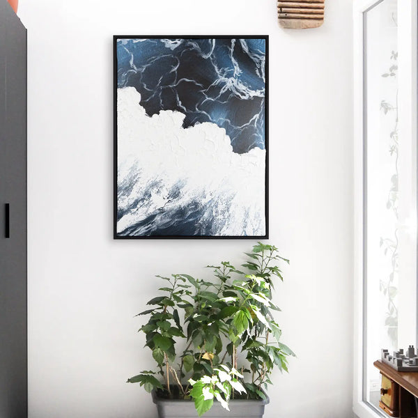 Leinwandbild handgemalt mit Acrylfarbe und Strukturpaste im Hochformat, Polaritaeten des Lebens2, 120x160 mit Bilderrahmen in Eiche Hell