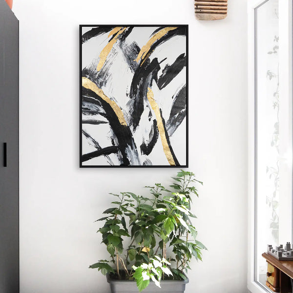 Leinwandbild handgemalt mit Acrylfarbe und Strukturpaste im Hochformat, Ewiger Moment, 120x160 mit Bilderrahmen in Eiche Hell