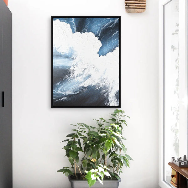 Leinwandbild handgemalt mit Acrylfarbe und Strukturpaste im Hochformat, Polaritaeten des Lebens3, 120x160 mit Bilderrahmen in Eiche Hell