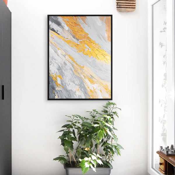 Leinwandbild handgemalt mit Acrylfarbe und Strukturpaste, Atem der Erde, 120x160 mit Bilderrahmen in Eiche Hell