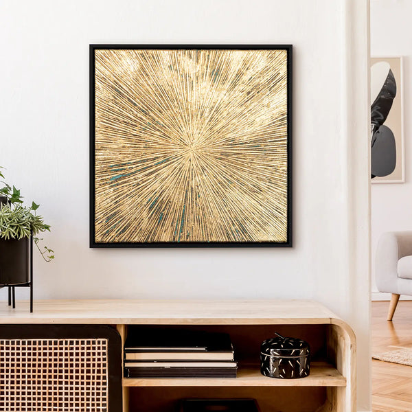 Leinwandbild handgemalt mit Acrylfarbe und Strukturpaste im Quadratisch, Schatten des Seins, 120x120 mit Bilderrahmen in Eiche Hell