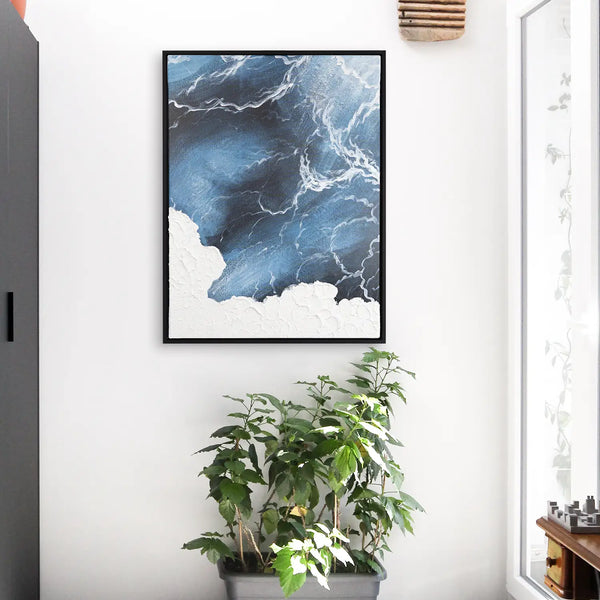 Leinwandbild handgemalt mit Acrylfarbe und Strukturpaste im Hochformat, Polaritaeten des Lebens1, 120x160 mit Bilderrahmen in Eiche Hell