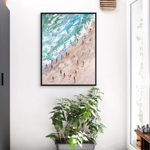 Leinwandbild handgemalt mit Acrylfarbe und Strukturpaste im Hochformat, Raetsel der Existenz, 120x160 mit Bilderrahmen in Eiche Hell