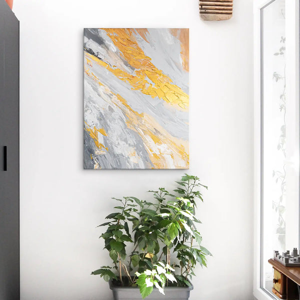 Leinwandbild handgemalt mit Acrylfarbe und Strukturpaste, Atem der Erde, 60x80 mit Bilderrahmen in Eiche Dunkel