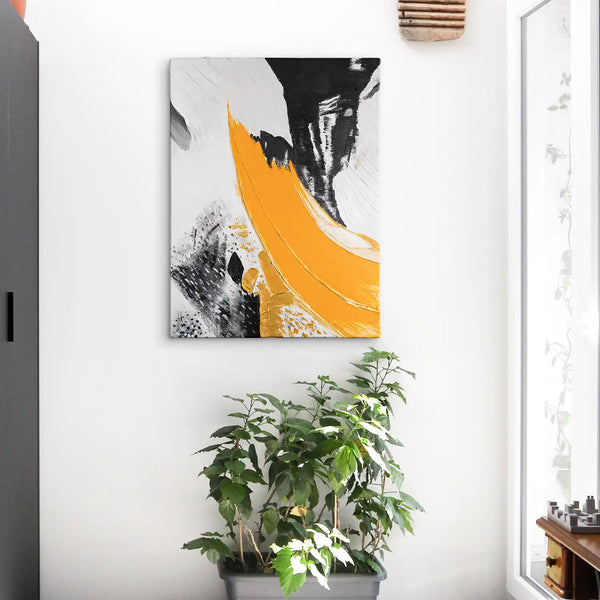 Leinwandbild handgemalt mit Acrylfarbe und Strukturpaste im Hochformat, Resonanz des Geistes, 60x80 mit Bilderrahmen in Eiche Dunkel