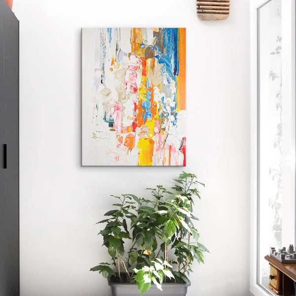 Leinwandbild handgemalt mit Acrylfarbe und Strukturpaste im Hochformat, Fluss der Gedanken, 60x80 mit Bilderrahmen in Eiche Dunkel