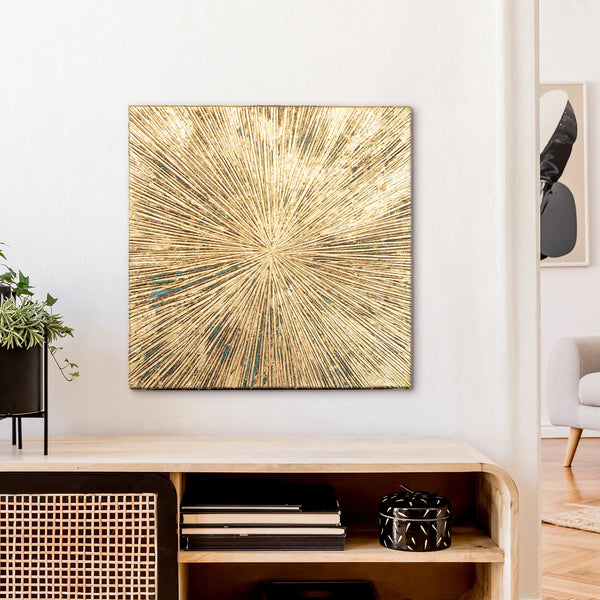 Leinwandbild handgemalt mit Acrylfarbe und Strukturpaste im Quadratisch, Schatten des Seins, 60x60 mit Bilderrahmen in Eiche Dunkel