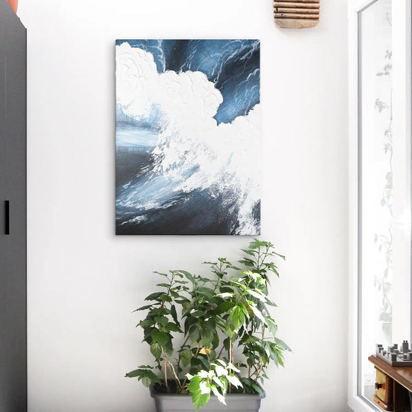 Leinwandbild handgemalt mit Acrylfarbe und Strukturpaste im Hochformat, Polaritaeten des Lebens3, 60x80 mit Bilderrahmen in Eiche Dunkel