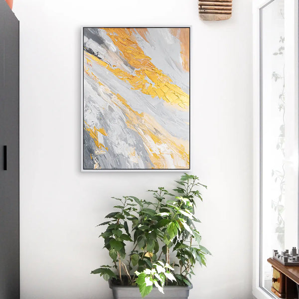 Leinwandbild handgemalt mit Acrylfarbe und Strukturpaste, Atem der Erde, 90x120 mit Bilderrahmen in Weiß