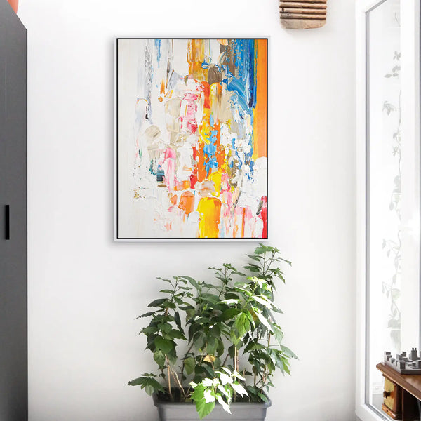 Leinwandbild handgemalt mit Acrylfarbe und Strukturpaste im Hochformat, Fluss der Gedanken, 90x120 mit Bilderrahmen in Weiß