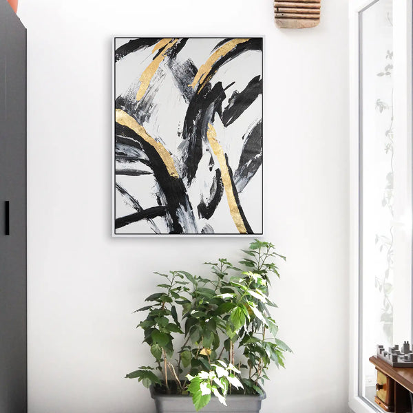 Leinwandbild handgemalt mit Acrylfarbe und Strukturpaste im Hochformat, Ewiger Moment, 90x120 mit Bilderrahmen in Weiß